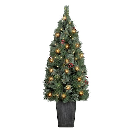 4ft. Pre-Lit Potted Cascade Pine Artificial Christmas Tree, White LED lights